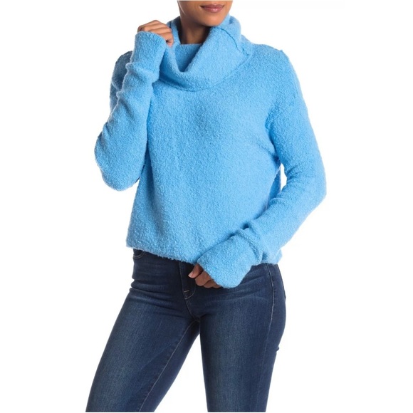 Free People Stormy Cowl Neck Sweater Blue size XS oversized - Picture 5 of 6